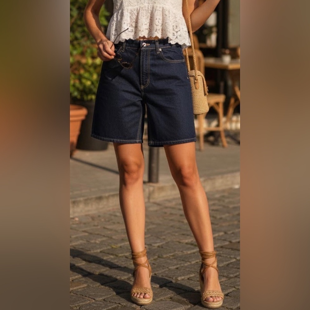 Zara Navy Blue Jean Shorts